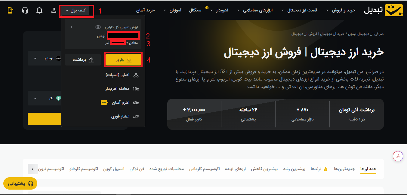 تصویر شماره 1- واریز تتر