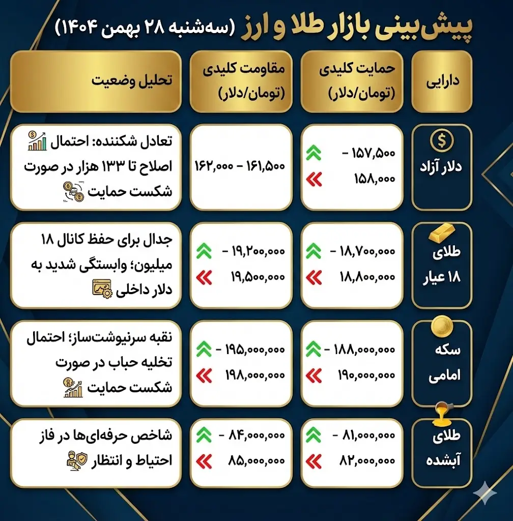 جدول سطوح حساس قیمتی (۲۸ بهمن ۱۴۰۴)
