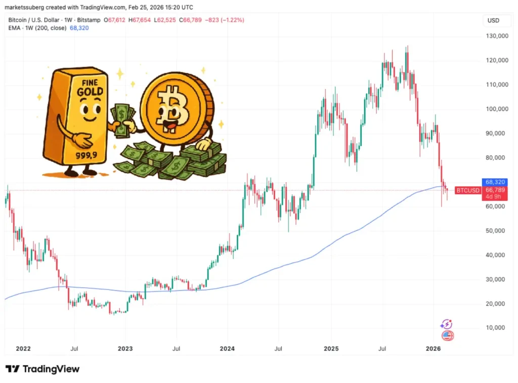 بیت ‌کوین در مسیر صعود؛ تحلیل‌گران از چرخش سرمایه از بازار طلا به سمت کریپتو می‌گویند